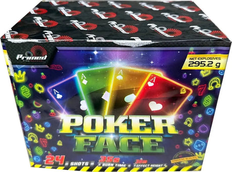 Poker Face 24 shot firework by Primed Pyrotechnics with 25mm tubes.