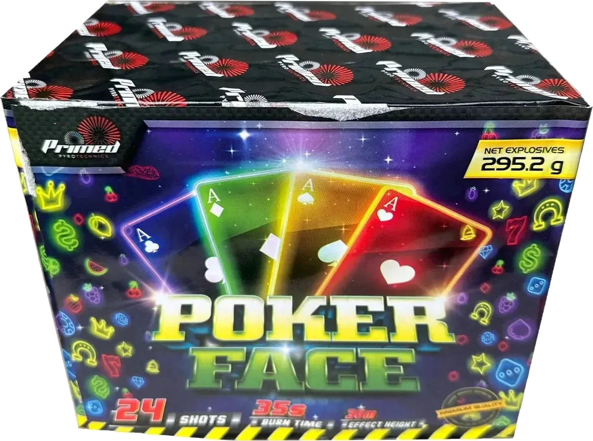 Poker Face 24-shot F3 cake firework by Primed Pyrotechnics