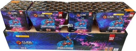 Poseidon 133-shot fanned compound firework by Cube Fireworks