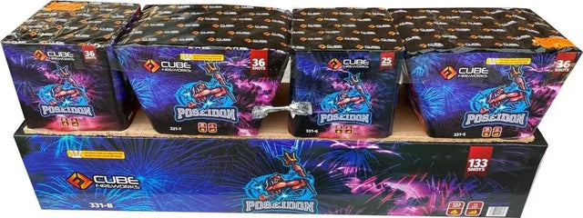 Poseidon 133-shot fanned compound firework by Cube Fireworks