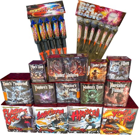 Power Surge Pack 24-piece complete display firework pack by Galactic Fireworks