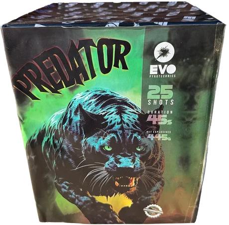 Predator 25 shot firework cake by Evolution Fireworks.