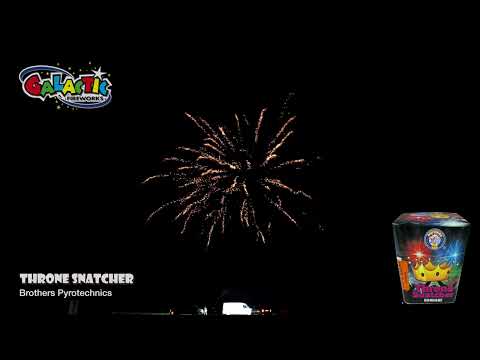 Throne Snatcher firework exploding with large gold brocade crowns and red tips.