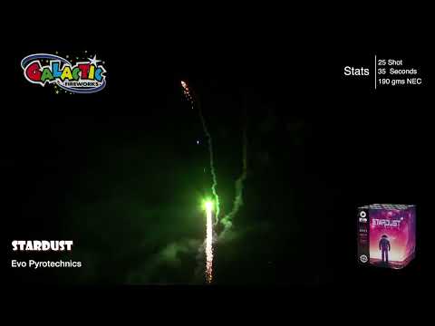 Stardust firework displaying blue stars and silver flying fish effects.