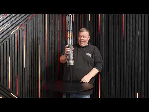Gatling Barrage firework walkthrough — Cube Fireworks, close-up and sizing of the 300-shot candle battery