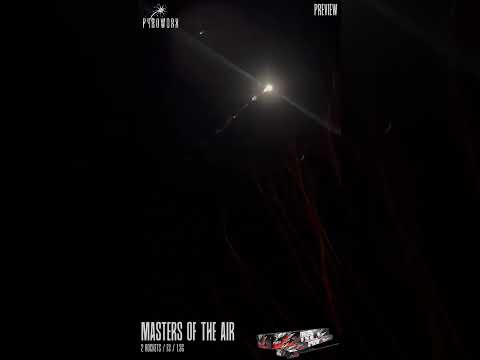Masters Of The Air rocket from Pyroworx launching at night with bright strobe effect, perfect for dazzling party fireworks shows.