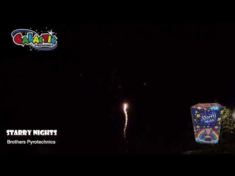 Starry Nights firework exploding with multi-coloured crackling bursts.