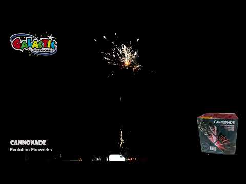Cannonade firework by Evolution Fireworks in action, launching vibrant bursts into the night sky during a party celebration.