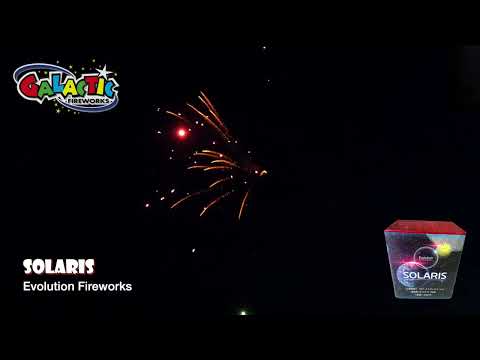 Solaris firework displaying deep blue stars and gold strobe effects.
