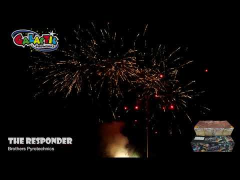 The Responder firework firing wide Z-shaped volleys and titanium salutes.