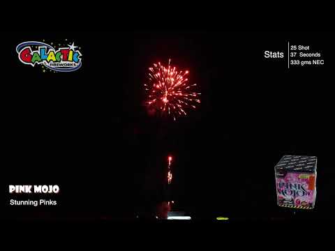 Performance video of Pink Mojo firing 25 shots of pink mines and aerial bursts.