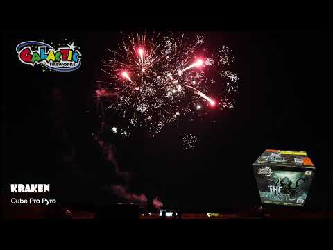 The Kraken firework exploding with massive gold brocade crowns and vibrant dahlias.
