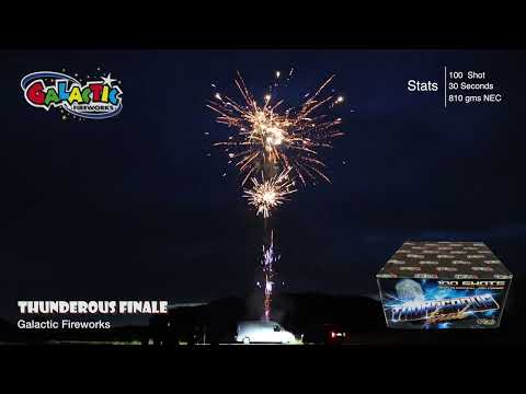 Thunderous Finale firework exploding with titanium salutes and whistles.