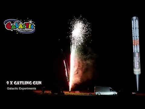 Nine Gatling Barrage fireworks fired simultaneously — Galactic Fireworks experiment