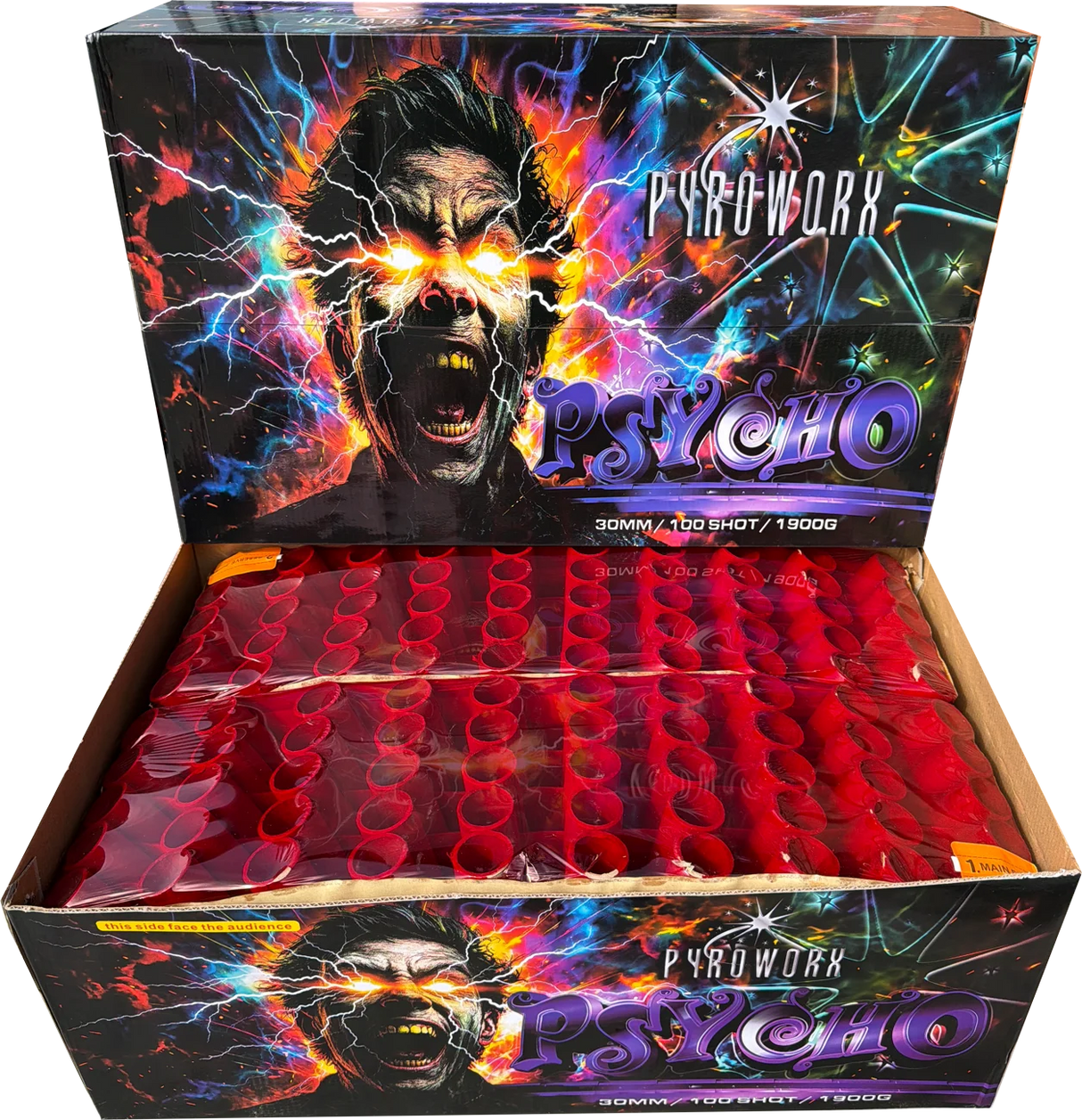 Psycho 100-shot fanned finale compound firework by Pyroworx