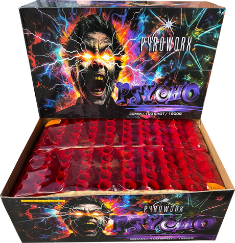 Psycho 100-shot fanned finale compound firework by Pyroworx