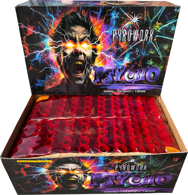 Psycho 100-shot fanned finale compound firework by Pyroworx