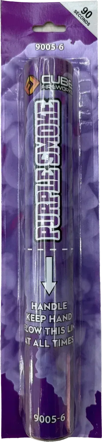Purple Handheld Smoke Grenade by Cube Fireworks, purple wire-pull smoke, 60–90 seconds