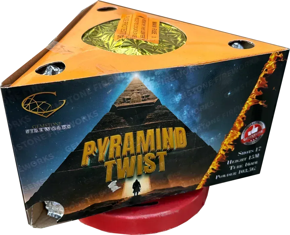 Pyramid Twist fountain by Gemstone Fireworks emitting spinning sparks.