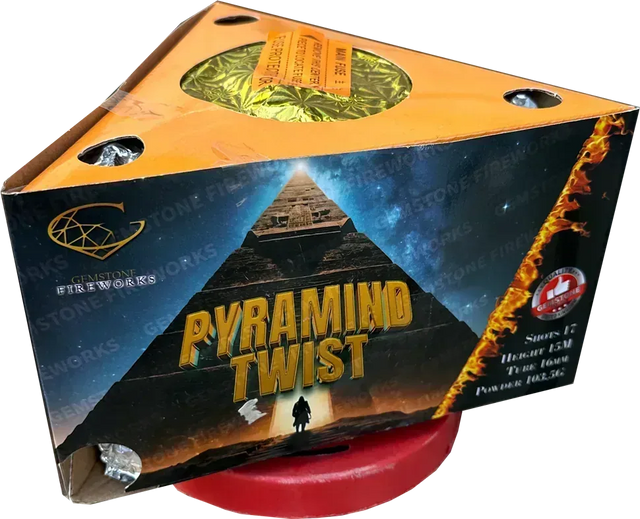 Pyramid Twist fountain by Gemstone Fireworks emitting spinning sparks.