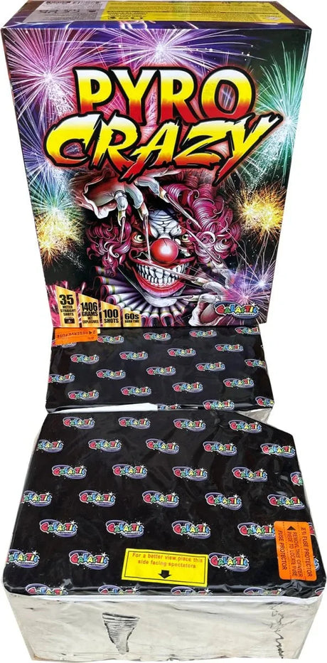 Pyro Crazy 100-shot fanned F3 compound firework by Galactic Fireworks