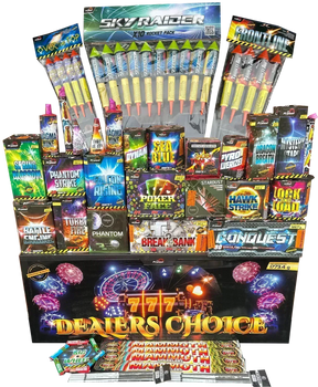 Pyro Party complete display pack with 49 fireworks including rockets and cakes.