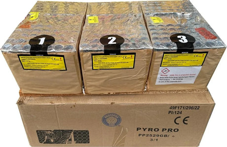 Pyro Pro 210-shot fanned F3 compound firework by Brothers Pyrotechnics