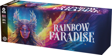 Rainbow Paradise 60 shot fanned cake by Evolution Fireworks firing volleys of coloured mines and stars.