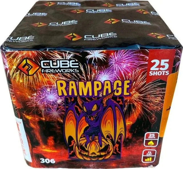 Rampage 25-shot F2 garden cake firework by Cube Fireworks