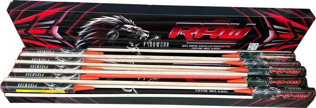 Raw Rockets firework rocket pack by Pyroworx, F3 salute rockets