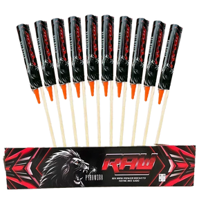 Raw Rockets pack of 10 by Pyroworx, loud noise and flash effects.