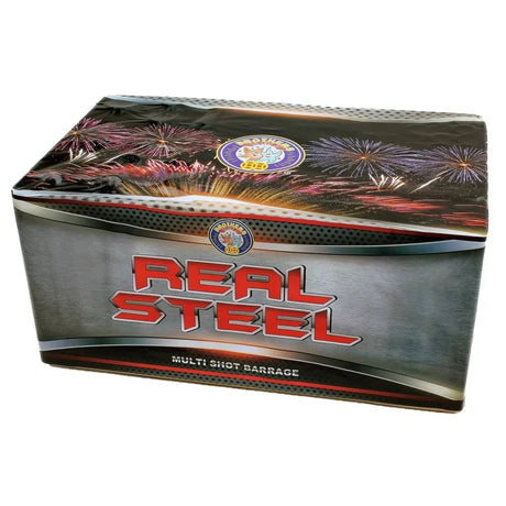 Real Steel 88-shot fanned F3 cake firework by Brothers Pyrotechnics