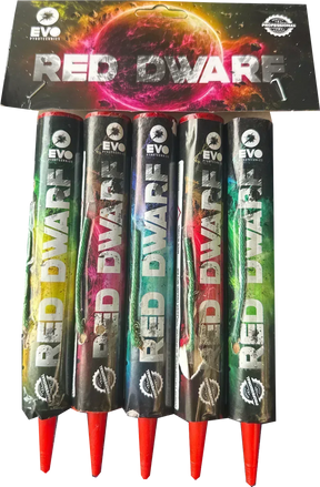 Red Dwarf pack of 5 single shot firework candles by Evolution Fireworks.
