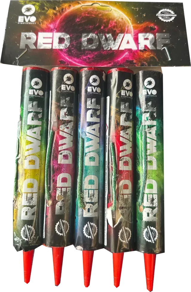 Red Dwarf pack of 5 single shot firework candles by Evolution Fireworks.