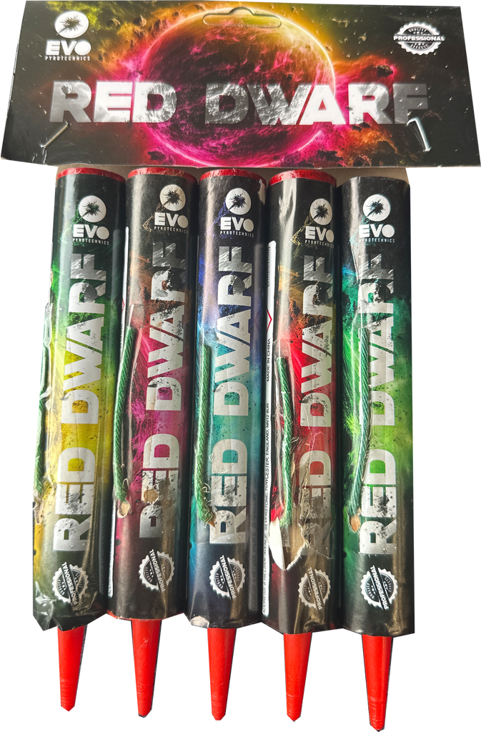 Red Dwarf pack of 5 single shot firework candles by Evolution Fireworks.