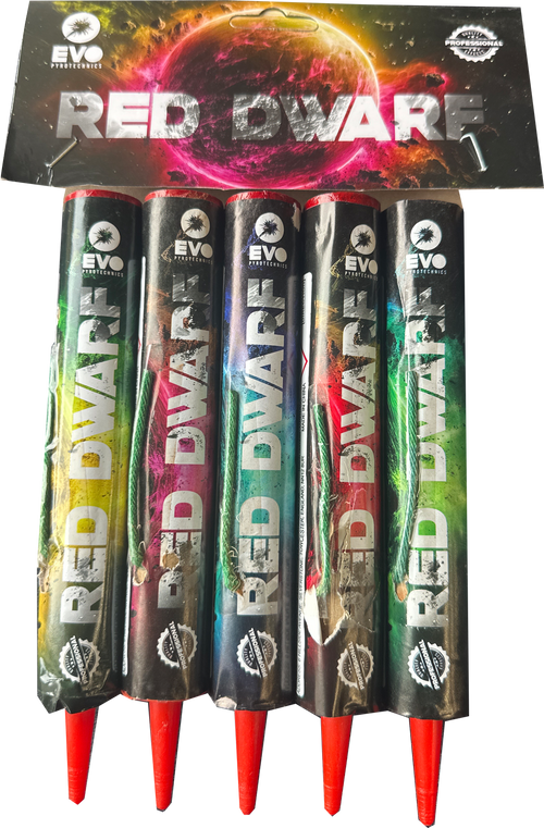 Red Dwarf pack of 5 single shot firework candles by Evolution Fireworks.