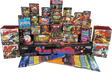 Full contents of the Roll The Dice Pack featuring Las Vegas Crate, Big Top, and Pyro Fighter cakes with rockets.