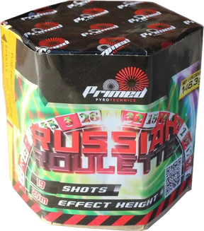 Russian Roulette 19-shot F2 cake firework by Primed Pyrotechnics