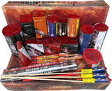 Saturn Box by Evolution Fireworks 20-piece selection featuring assorted rockets, fountains, cakes, and Roman candles for garden celebrations.