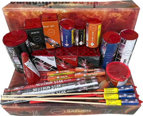 Saturn Box 20-piece F2 firework selection box by Evo Fireworks