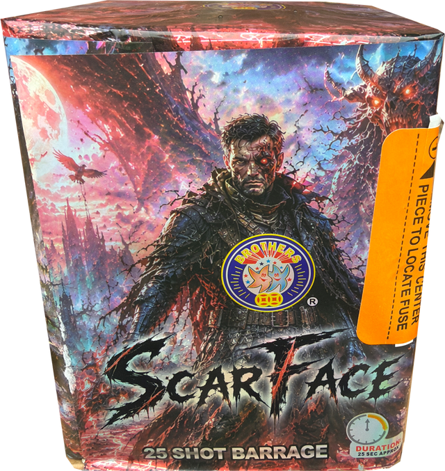 Scarface 25-shot cake firework by Brothers Pyrotechnics
