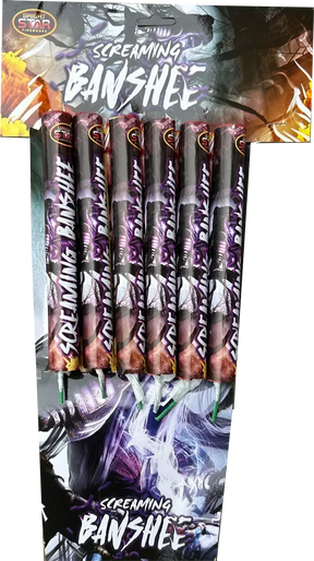 Pack of 6 Screaming Banshee rockets by Bright Star Fireworks.