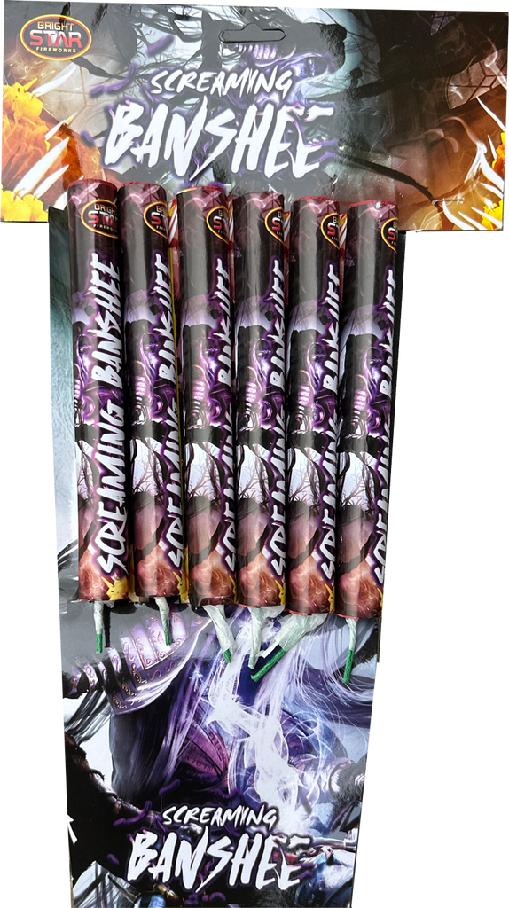 Pack of 6 Screaming Banshee rockets by Bright Star Fireworks.