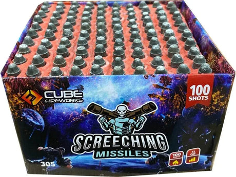 Screeching Missiles 100-shot cake firework by Cube Fireworks