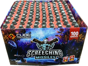Screeching Missiles 100-shot cake firework by Cube Fireworks