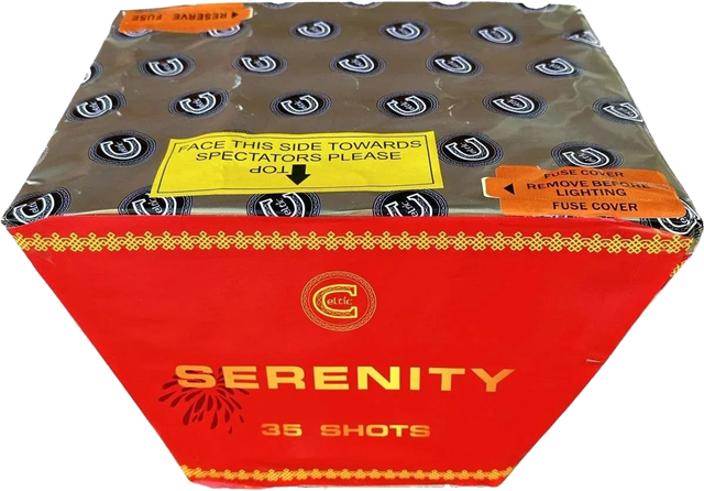 Serenity 35-shot fanned low-noise F2 cake firework by Celtic