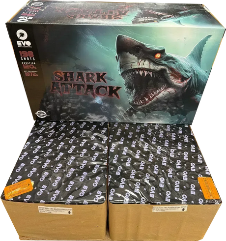 Shark Attack 198-shot fanned F3 compound firework by Evo Fireworks