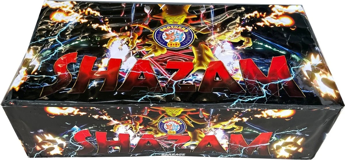 Shazam 208-shot fanned F3 cake firework by Brothers Pyrotechnics