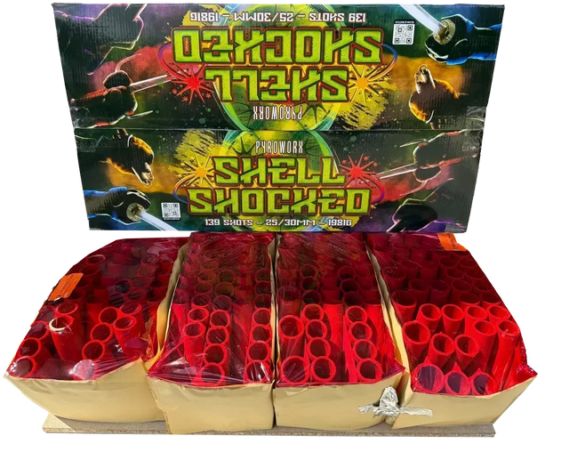 Shell Shocked 139-shot fanned compound firework by Pyroworx