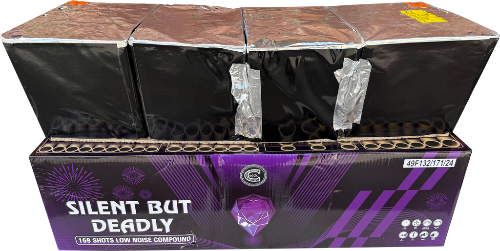 Silent But Deadly 169 shot low noise compound firework by Celtic Fireworks.